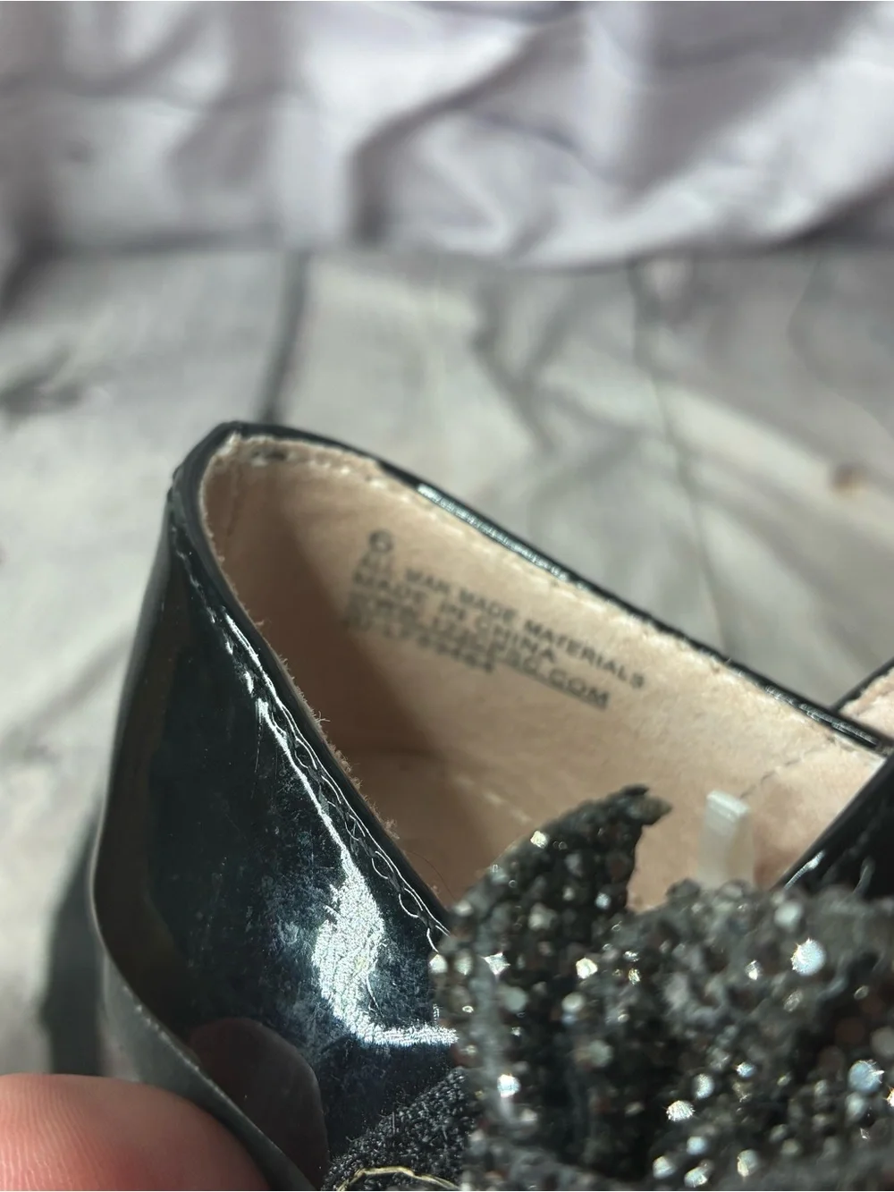 5/$20 Coquette Dark Balletcore Goth Glam Black Patent Mary Janes Glitter Bow 6